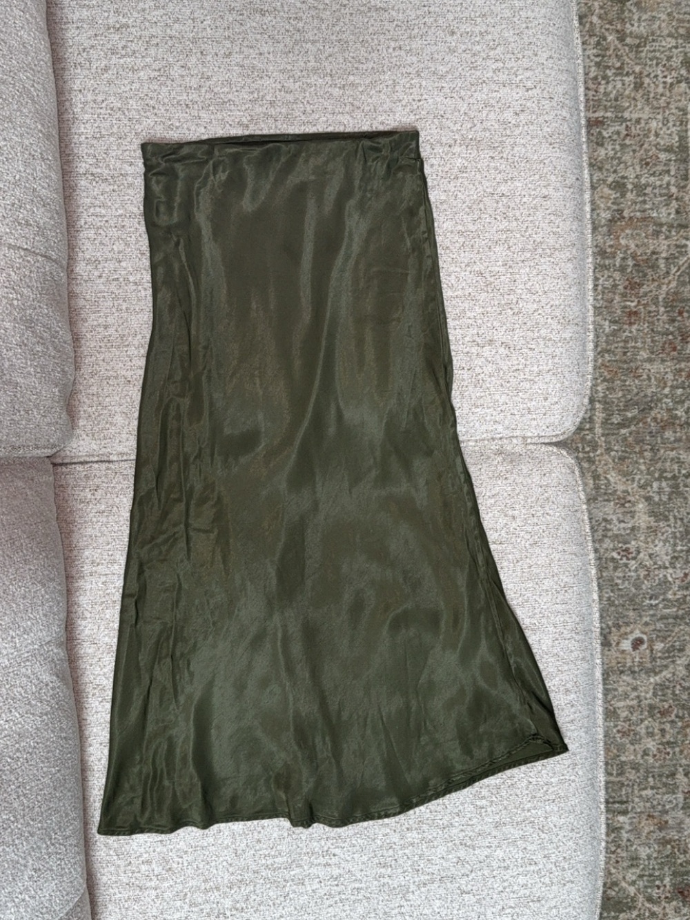 H&M Olive Green Satin Midi Skirt